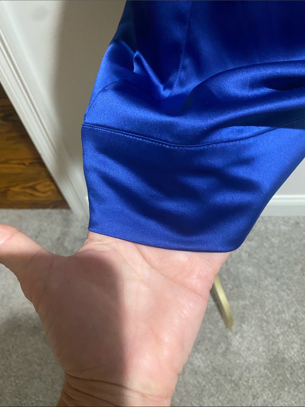 Draped Cowl Neck Blouse in Cobalt Blue - Picture 5 of 5